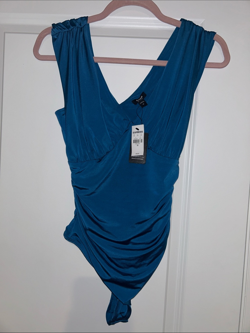 Express Teal Deep V Bodysuit